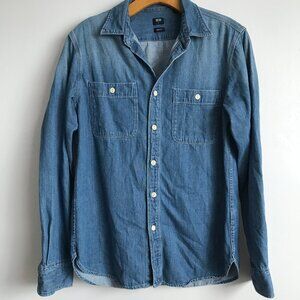Uniqo Denim Shirt Blue Button Front Long Sleeve Mens Small